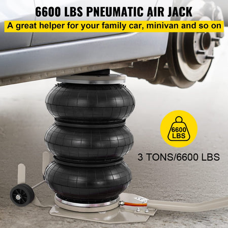 Martinetto Pneumatico VEVOR 3 Tonnellate Sollevamento 140-450mm Gonfiabile a 3 Cuscini d'Aria per Auto SUV Pickup Officina Garage