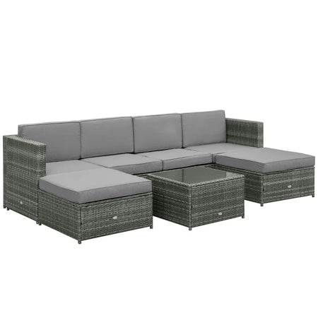 Set da 7 Pezzi Salotto da Esterni in Rattan con Poltrona Pouf Tavolino Grigio 860-002V01