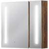 Specchiera Bagno con Luci LED Regolabili, 2 Ante e Mensola Regolabile, 70x15x65cm, Marrone YH9834-442YH9