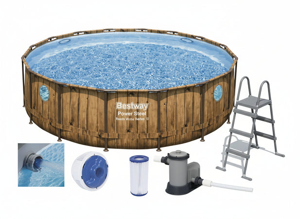 PISCINE TONDE CON TELAIO RATTAN BESTWAY 56725 PISCINA FUORITERRA CM. 488X122H