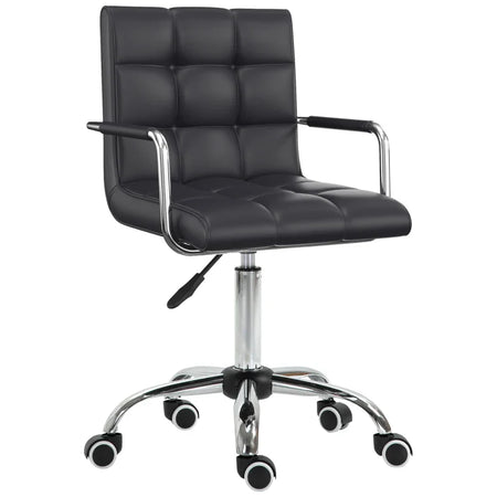 Sedia da Ufficio Ergonomica in pelle PU Nero, Sedia da Studio con 5 Ruote Girevoli, Imbottitura e Altezza Regolabile, 52.5x54x84-99cm ML402-0697ML4