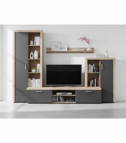 KIT PARETE ATTREZZATA LIVING NOBEL CM. 271X200X42 NATURALE E ANTRACITE