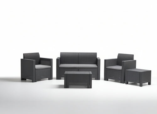 SET DA GIARDINO NEBRASKA 2 COMPLETO DI CUSCINI COLORE ANTRACITE 2POLTR+1DIV+1TAV