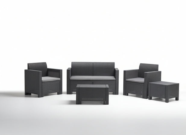 SET DA GIARDINO NEBRASKA 2 COMPLETO DI CUSCINI COLORE ANTRACITE 2POLTR+1DIV+1TAV