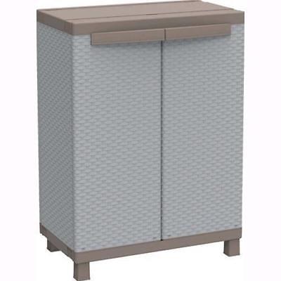 ARMADIO 2 ANTE BASSO IN RESINA CON RATTAN TERRY CM. 68x39x92H GRIGIO TORTORA