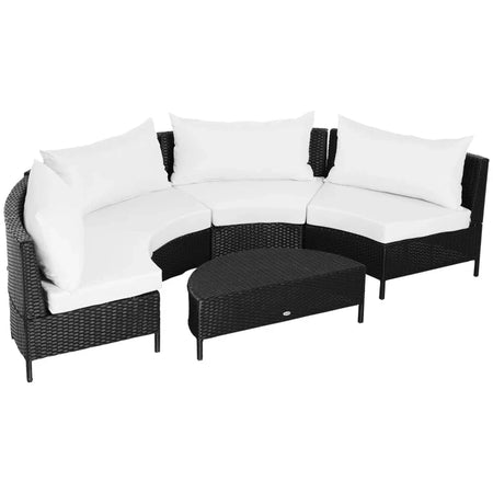 Divano da Esterno in Rattan, Set 5 Pezzi con Pouf, Salottino per il Giardino Nero e Bianco 96cmx 68cmx 65cm 860-081V01