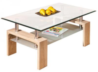 KIT TAVOLINO DOPPIO VETRO ROVERE CM. 100x60x45H