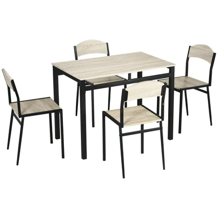 Set da Pranzo con Tavolo Rettangolare e 4 Sedie in Acciaio e MDF, Nero e Rovere GT5835-087V00BKGT5