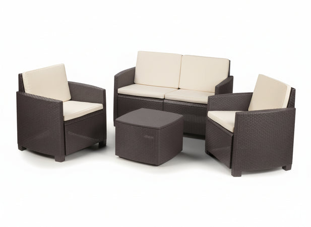 SET DA GIARDINO ETNA salottino in polipropilene effetto rattan con cuscini