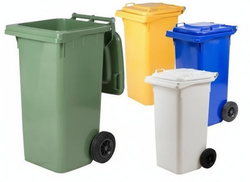 BIDONE BIDONI QUADRI CON RUOTE PER RIFIUTI 240LT CM. 73x58xH106 - 4 COLORI