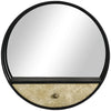 Specchio da Parete Rotondo da Ø61cm con Cassetto e Cornice in Metallo Nero UJ6830-474UJ6