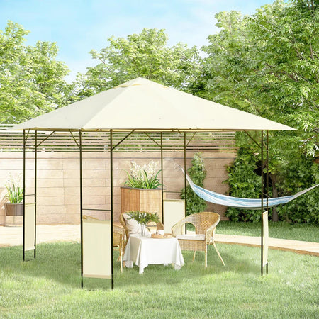 Gazebo da Giardino 3x3m in Metallo Nero con Tettuccio Crema 01-0867