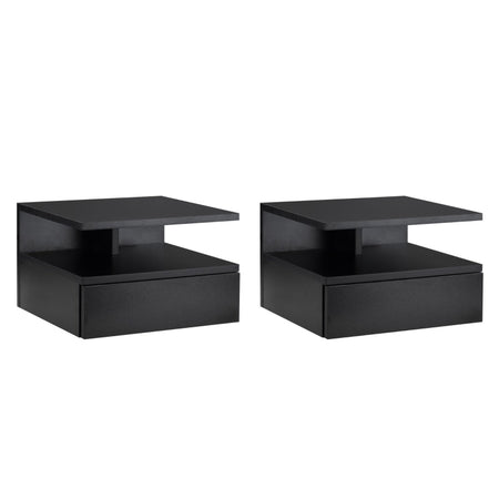 Set da 2 Comodini Sospesi per Camera da Letto con Cassetto e Mensola Superiore in Legno 35x32x22.5cm MN4831-338BKMN4