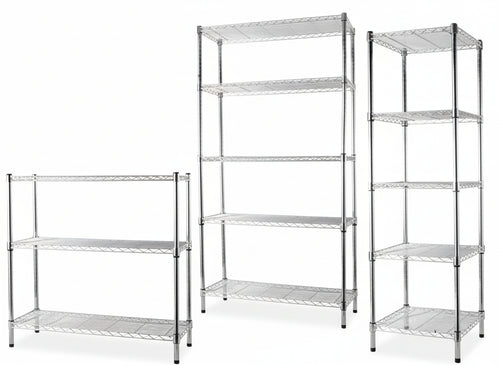 SCAFFALI MANHATTAN IN ACCIAIO CROMATO 5 PIANI 45x45xH150 CM