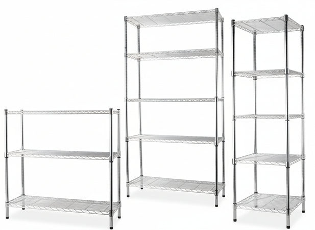 SCAFFALI MANHATTAN IN ACCIAIO CROMATO 5 PIANI 45x45xH150 CM