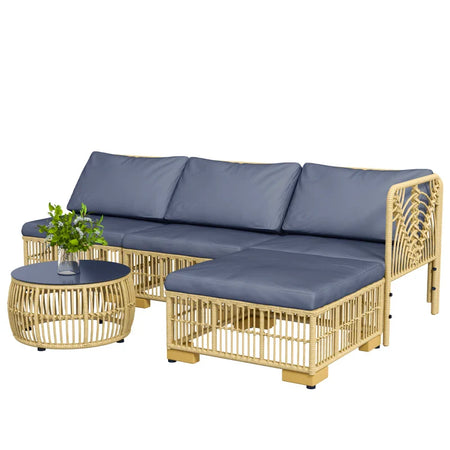 Set Salotto in Rattan da Giardino con Divano Modulabile, Cuscini e Tavolino da Caffè, Grigio 860-325V00GY