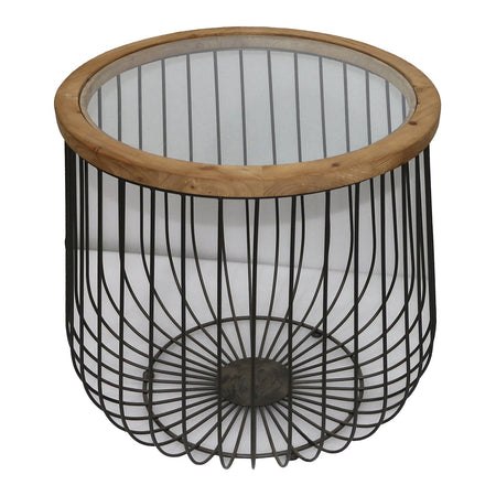 Tavolini in legno e vetro per arredamento interno ed esterno, set da 2