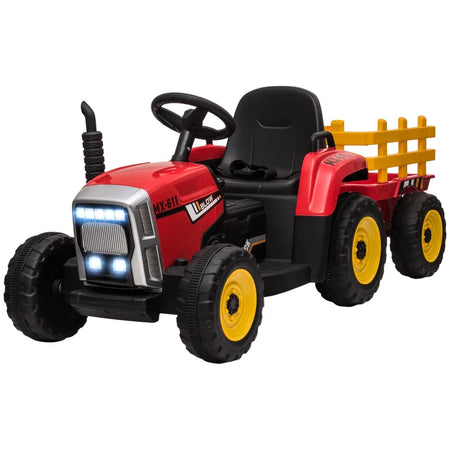 Trattore Elettrico per Bambini 3-6 Anni con Rimorchio Rimovibile, Batteria 12V e Telecomando, Rosso DF5370-281V90RDDF5