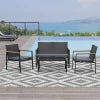 Set 4 Pezzi Salotto da Esterni con 2 Sedie, Divano e Tavolino Mobili da Giardino in Rattan e Acciaio Nero 860-092