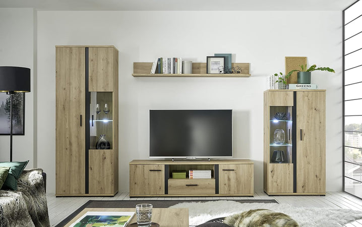 parete attrezzata tv da soggiorno cucina per salotto moderna mobili tv rovere + led T2302,143S