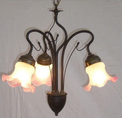 LAMPADARIO LANTERNA APPLIQUE OLIVA 3 LUCI DIAMETRO CM.45 H.60 OTTONE BRONZATO