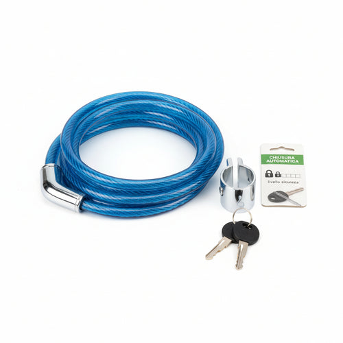 CAVO ANTIFURTO PER BICICLETTE CON SUPPORTO E CHIAVI