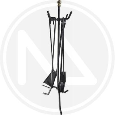 SET CAMINO IN FERRO BATTUTO MANICO CURVO 147-B ATTREZZATURE CAMINETTO H.58CM