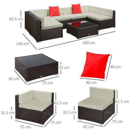 Salotto da Giardino in Rattan da 7 Pezzi con Tavolino e Divano Modulabile con Cuscini, Crema 860-020