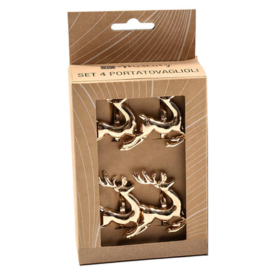 Set di 4 portatovaglioli in metallo, color oro, per tavola natalizia, 5 x 5 cm