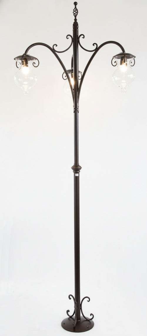 LAMPADE LINEA GOCCIA LAMPIONE FIORENTINO 3 LUCI CM. 280 FERRO BATTUTO E VETRO
