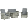 Set da Giardino 4pz in Rattan Grigio con Tavolo ad Altezza Regolabile, 2 Poltrone Reclinabili e Divano 2 Posti  860-276V00LR