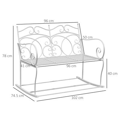 Panchina Dondolo Giardino 2 Posti Metallo Bianco Outsunny 103x74.5x88cm