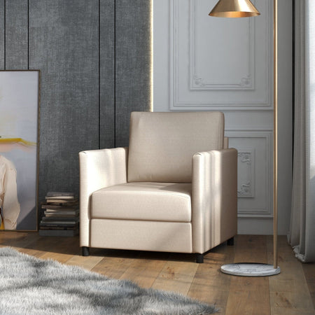 Poltrona Moderna in Tessuto Traspirante Effetto Lino con Tasca Interna, 80x85x88 cm, Beige poltroncina sedia soggiorno salotto camera ufficio studio F839-828V00BGA