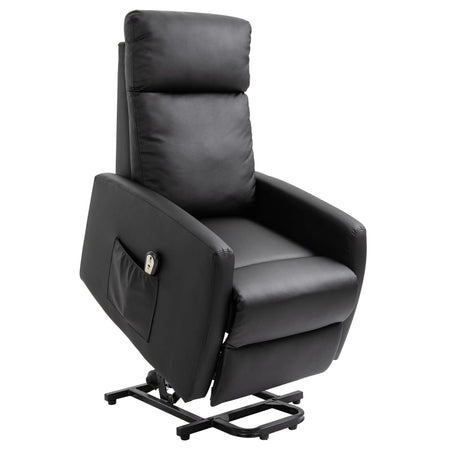 F713-066V90A Poltrona Alza persona con Telecomando, Schienale Reclinabile con Poggiapiedi in Pelle PU Nera 67x95x105cm
