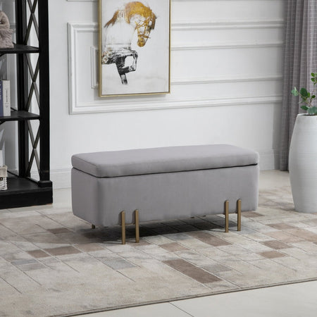 cassaPanca Contenitore baule ingresso panca camera da letto grande pouf tessuto negozio per Interni con Seduta Imbottita e Piedini Laccati Oro, Design Moderno ed Elegante, 100 x 40 x 42cm F838-024GYA