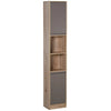 Mobiletto Salvaspazio per Bagno in Legno, Mobile da Bagno con 2 Armadietti e 6 Ripiani, Grigio e Rovere, Design a Torre 30 x 24 x 170cm QS5834-240QS5