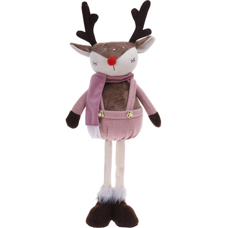 Pupazzetto Renna con vestiti color Rosa, in tessuto, decorazione da 24 x 55 cm