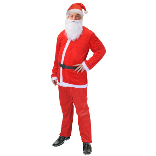 Costume completo di Babbo Natale, color rosso e bianco, composto da 5 pezzi