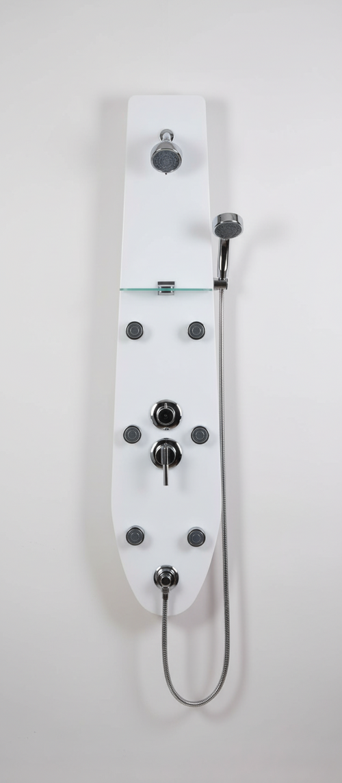 PANNELLO IDROMASSAGGIO CRISTAL PER DOCCIA 6 BOCCHETTE IN VETRO BIANCO