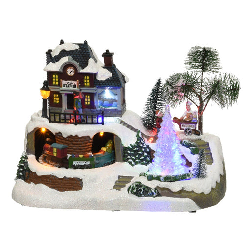 Scena animata a Led Casa con veicoli che si muovono decorazione da 23.5 cm