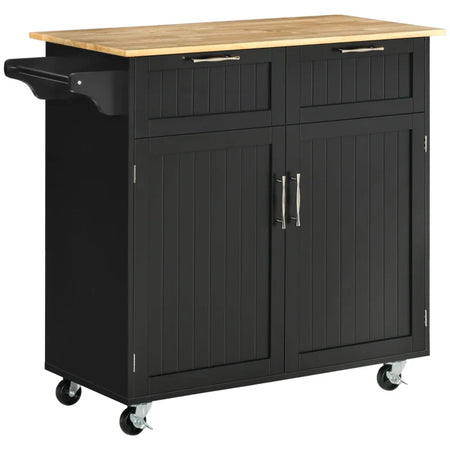 Carrello da Cucina Multiuso in Legno con 2 Cassetti, Armadietto e 4 Ruote, 104x46x91cm, Nero PL6801-203V00BKPL6