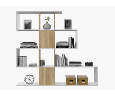 KIT LIBRERIA ZIG ZAG CM. 145X29X145H IN MELANINA BIANCO/ROVERE O BIANCO CEMENTO