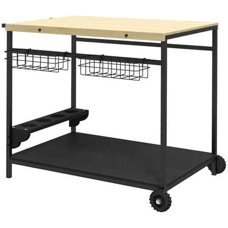 Carrello da Giardino a 2 Ripiani, 2 Cesti e 4 Spazi Portabottiglie, in Legno di Abete, 97.5x65x81 cm  ER584G-420V00NDER5