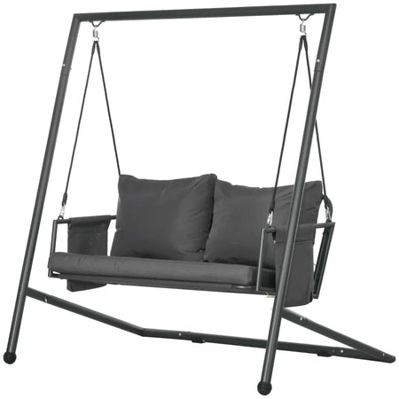 Dondolo da Giardino 2 Posti con Cuscini e Tasche, in Acciaio e Textilene, 168x117x181 cm, Grigio Scuro 84A-332V00CG