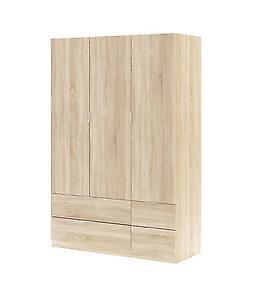 KIT ARMADIO 3 ANTE + 4 CASSETTI CM. 135X52X200H ROVERE