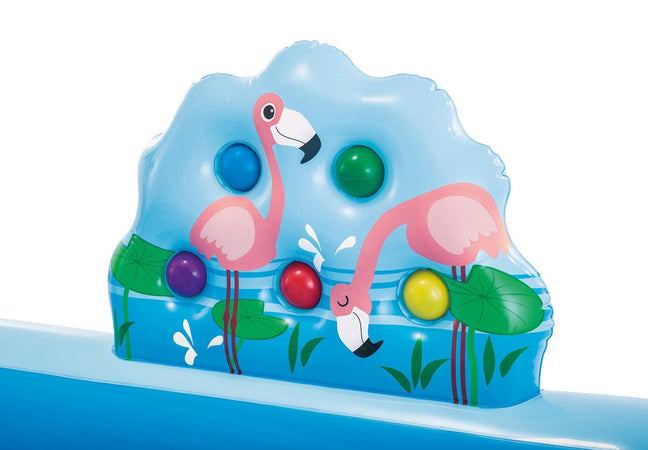 Centro Gioco Gonfiabile Jungle Adventure Intex, Piscina per Bambini con Scivolo, Palme, Fenicottero e Scimmia, Vinile Multicolore, Portata 80kg, 2+ Anni
