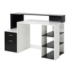 Scrivania per Ufficio con Ripiano Stampante, 2 Cassetti e 3 Mensole, in MDF Bianco e Nero, 137 x 55 x 92cm ZB4920-026ZB4