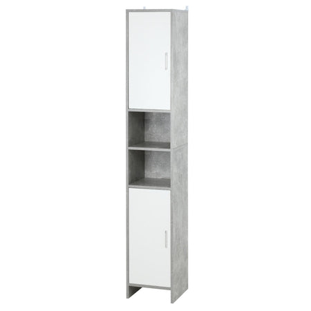 Colonna Bagno con 2 Armadietti e 2 Vani Aperti in Legno Effetto Cemento, 30x30x180cm TY7834-379TY7