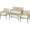 Salotto da Giardino in Rattan PE con Divanetto e 2 Poltrone con Cuscini, Tavolino in Vetro, Giallo 860-286V02YL