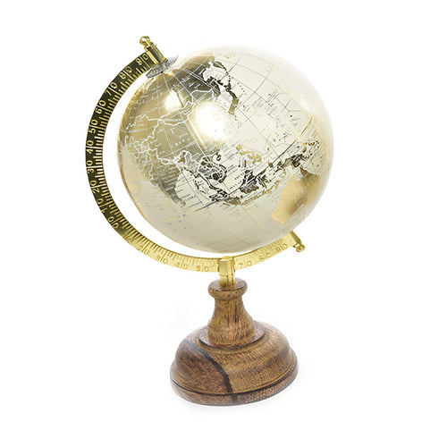 Mappamondo per interno con struttura in ottone chiaro, base in legno